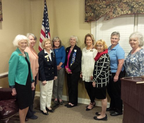 Ginger Deraney‎ was presented with the GASSAR Ladies Auxiliary pin at the April meeting of the Marquis de Lafayette Chapter GASSAR by Past State Auxiliary President Brenda Jessel.  Mrs. Deraney is the Chapter Regent of Fayette Starr's Mill Chapter, Georgia Society Daughters of the American Revolution. 

All Marquis de Lafayette ladies including daughters are invited to join the MDL Ladies Auxiliary‎. For membership information, please contact Mrs. Jessel, 770.254.8579. 

Pictured: Audrey ‎Wiley, Eleanor Sanderson, Judy Hughes, Carol Glover, Linda Reed, pin recipient Ginger Deraney, Brenda Jessel, Sarah Swab and Pat Strickland .