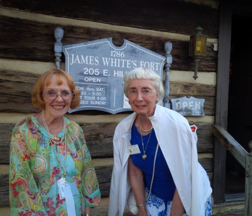 Brenda ‎Jessel and Linda Reed enjoyed a wonderful evening at the Historic James White Fort in Knoxville, TN. They were guests of David Jessel and Walt Reed, respectively, at the Tennessee Society SAR  Welcome Reception.
